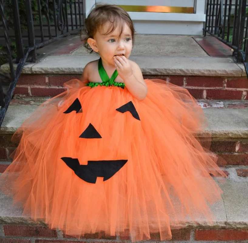 

Новинка, платье для девочки на Хэллоуин с тыквой, платье принцессы, для маскарада на Хэллоуин, для занятий в детском саду, Сетчатое платье-помель, для представлений