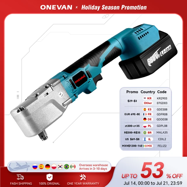 ONEVAN 브러시리스 전기 래칫 렌치, 4800RPM, 나사 너트 제거, 자동차 수리 전동 공구, 마키타 18V 배터리, 1000NM, 1/2 인치 ONEVAN 브러시리스 전기 래칫 렌치, 4800RPM, 나사 너트 제거, 자동차 수리 전동 공구, 마키타 18V 배터리, 1000NM, 1/2 인치