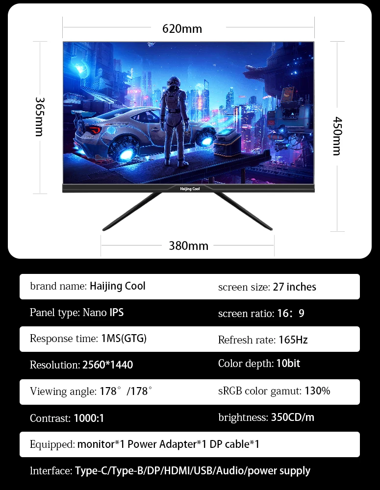 ǻ ӿ , 27 ġ , 2K, 165Hz, 144HZ, 1ms  ũ  IPS г, ũž LCD ÷, HDMI DP Ÿ-C