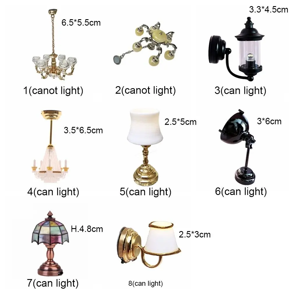 1:12 Scale Mini Furniture Playing House Doll Accessories Floor/Ceiling/Wall Lamp Miniature Chandelier Dollhouse Light