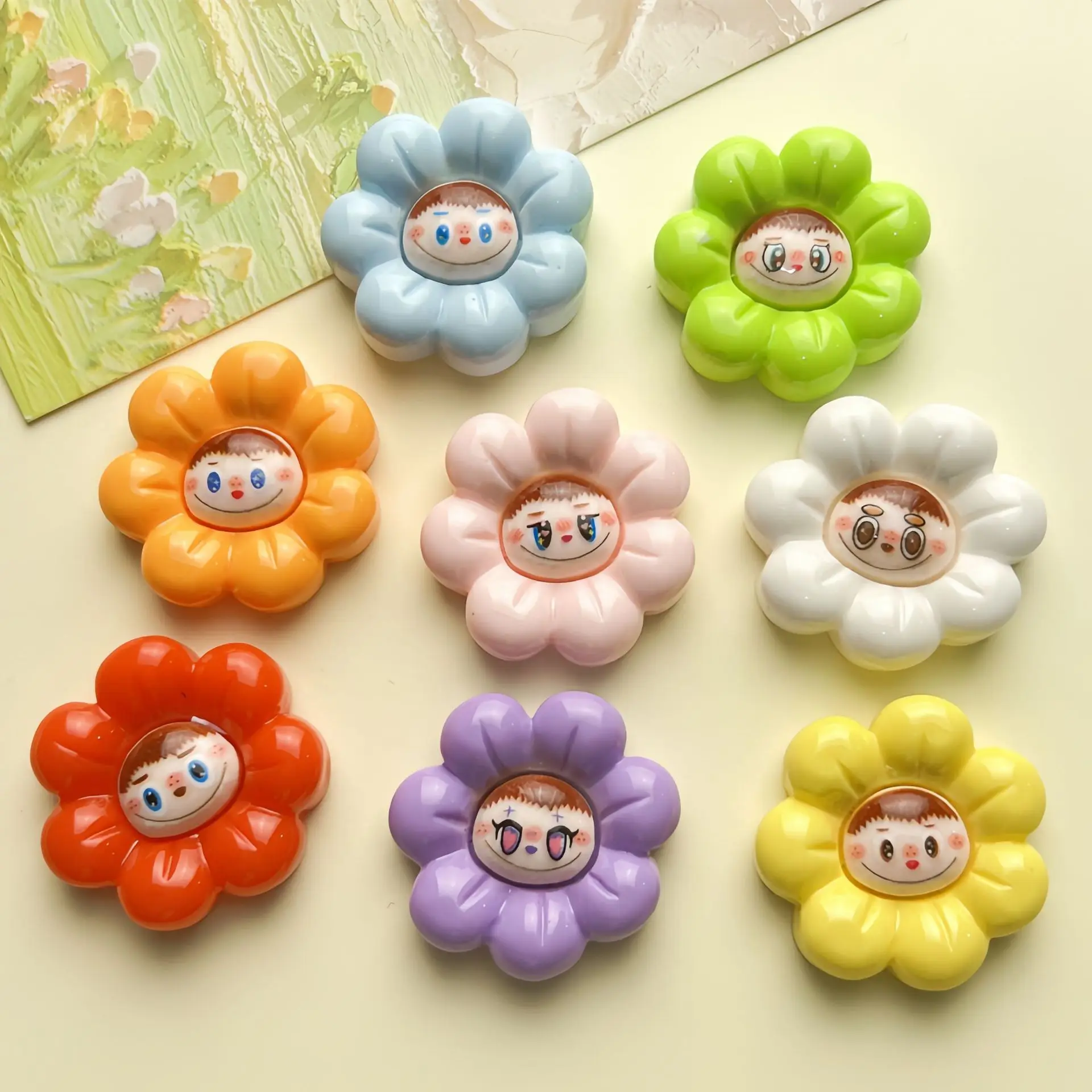 

5 шт. miniso sanrio цветок labubu резиновые кабошоны из смолы для изготовления ювелирных изделий своими руками Мультяшные материалы ручной работы