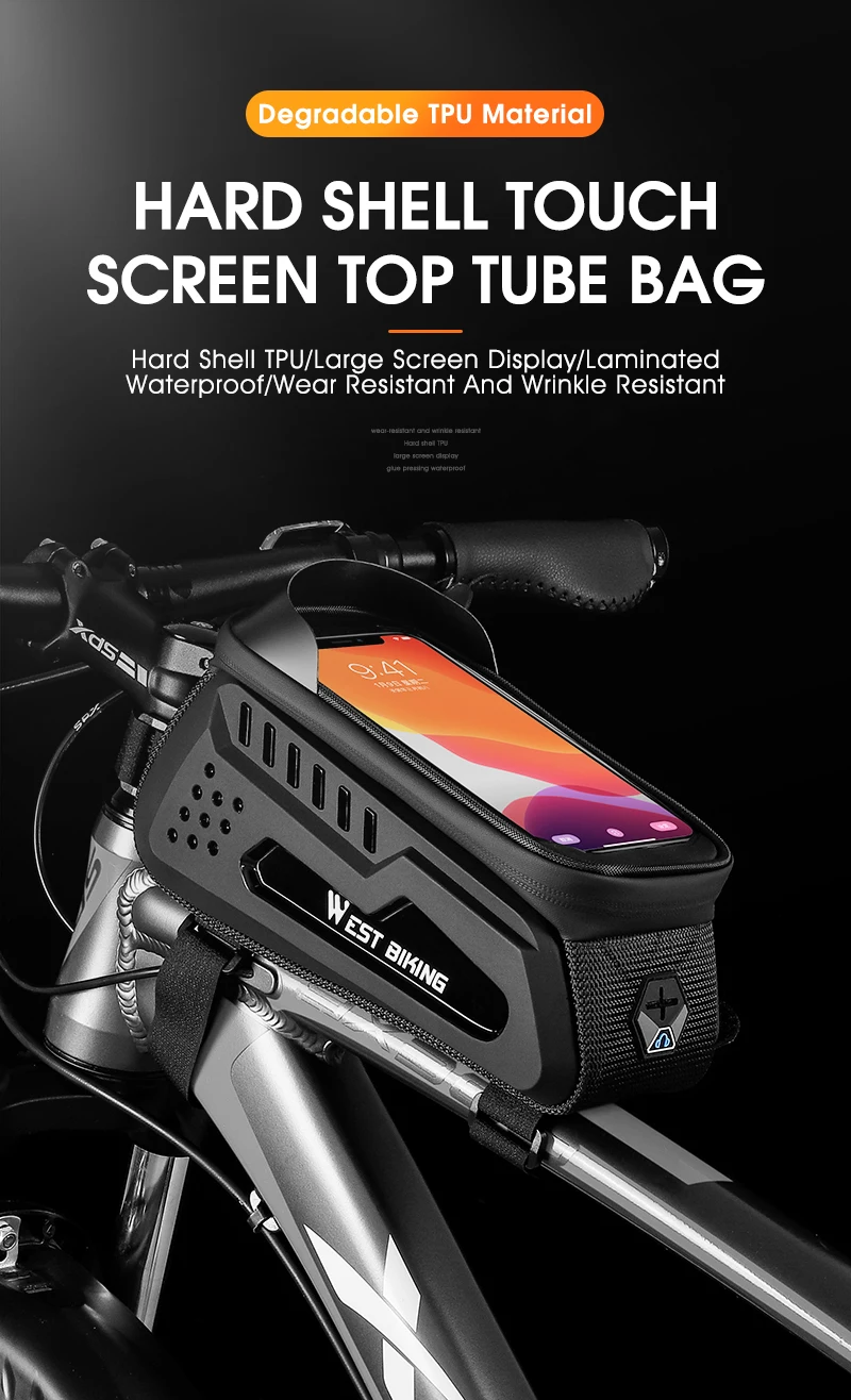 WEST BIKING Wasserdichte Fahrradtasche Radfahren Oberrohr Frontrahmentasche 7,4 Zoll Handyhülle Aufbewahrung Touchscreen MTB Rennrad Tasche – Detail 1