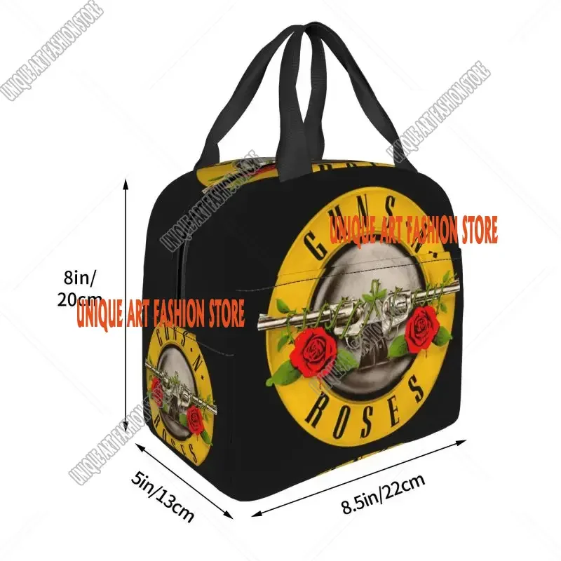Guns N Roses Insulated Lunch Bag for Outdoor Picnic Heavy Metal Portable Thermal Cooler Lunch Box Women Children