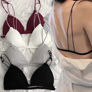 Reggiseno senza cuciture con fibbia anteriore Sexy per le donne stile Bralette Deep V triangolo Cup Bralet intimo Lingerie senza fili reggiseni Push Up
