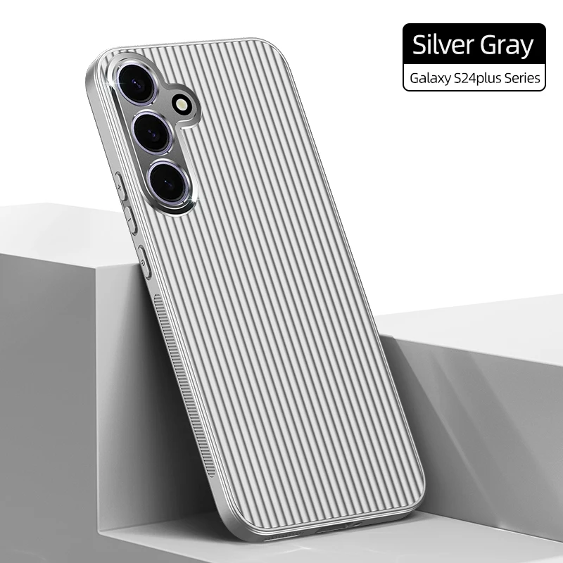 for Samsung Galaxy S24 S23 Plus Ultra Phone Case 3D Stripe Metal Cover Protect Camera Matte Soft Shell Anti-fall Non-Slip Fundas_voghion.com
