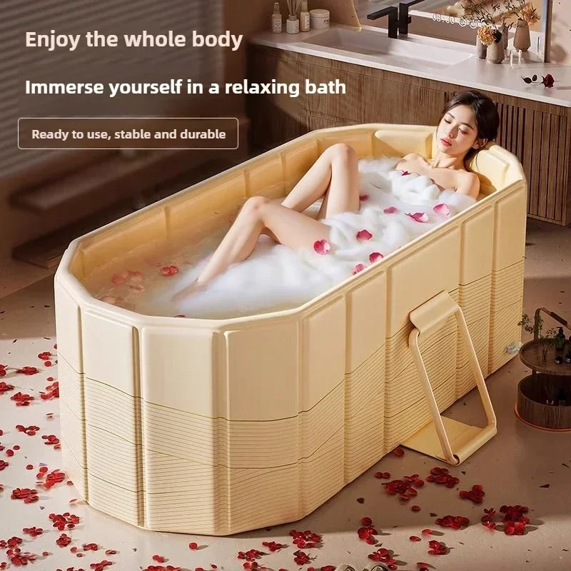 Adult Bath Tub Can Lie Down Household Bath Tank Full Body Foldable Tub Sauna Barrel Thermal It Folded for Easy Storage