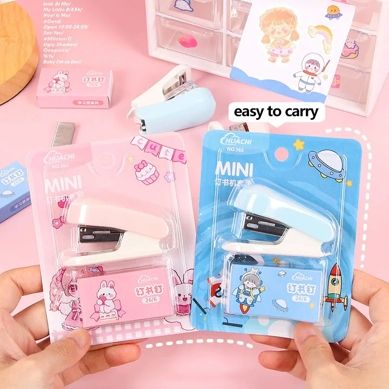 Cute Macaron Color Mini Stapler 1pc Student Stationery Combo Set with Convenient Small Stapler And Staples for Paper Binding