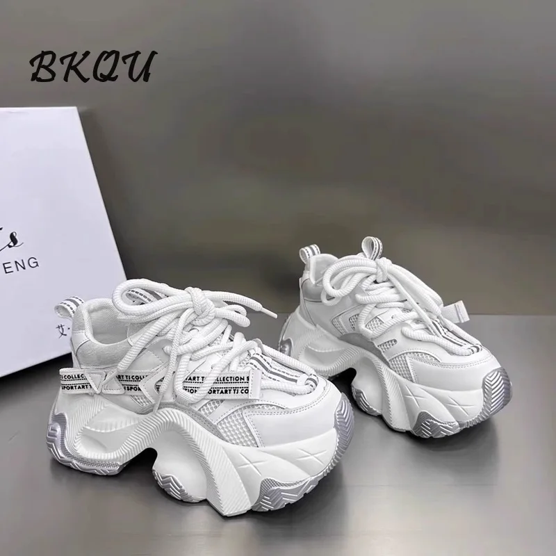 

BKQU Thick Soled Daddy Female Muffin 2024 New Mesh Breathable All Match To Increase The Small Man Sports Casual Shoes