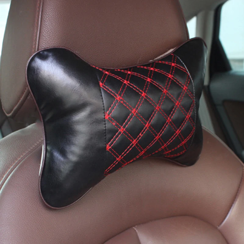 Universal Leather Car Pillows Headrest Neck Rest Cushion Support Seat Accessories Auto Black Safety Pillow Decor