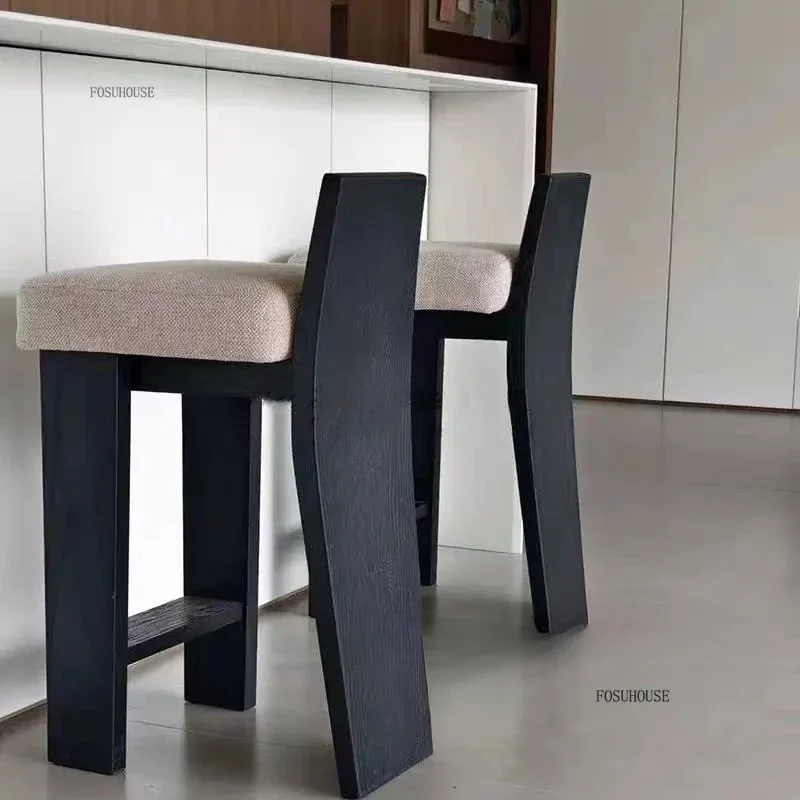 American Solid Wood Bar Chairs Nordic Island Table Dining Chair Home Bar Designer Backrest Stools Front Desk High Chair