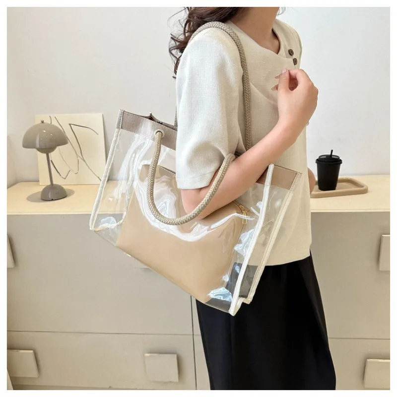 Large-capacity Fashion Transparent Parent-child Shoulder Bag Summer Style Simple Temperament Shoulder Bag Casual Tote Bag