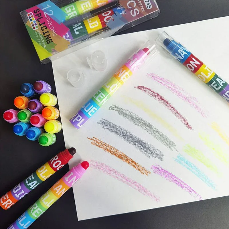 Cute 6 In 1 Oil Painting Stick Professional Kids Splicing Block Graffiti Drawing Wax Caryon Colored Pencils Art School Supplies color pencils oil painting sticks