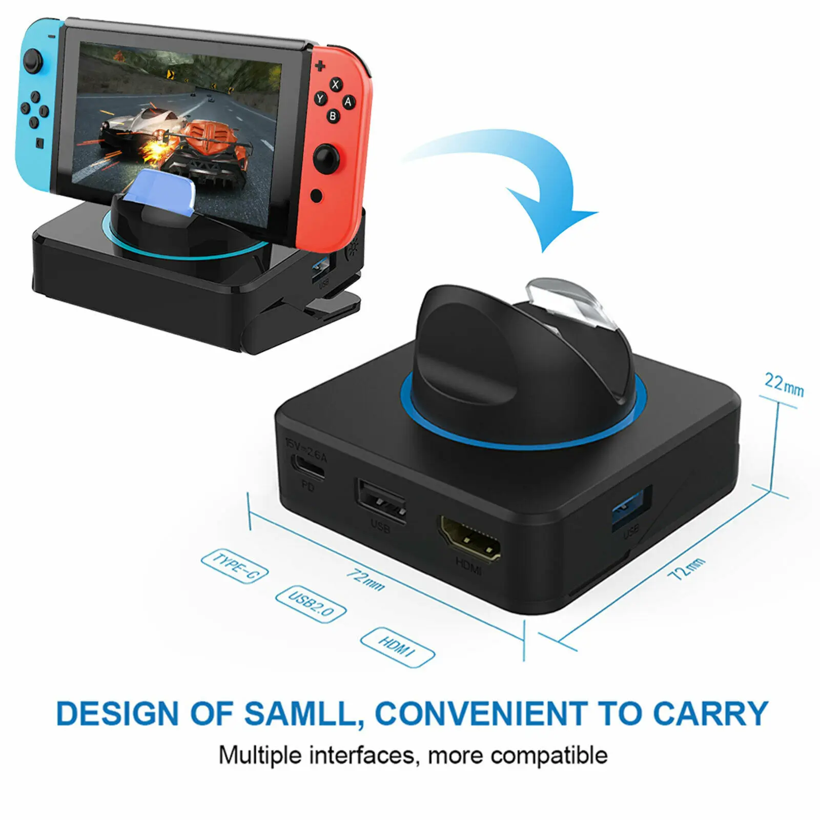 

Док-станция для телевизора Nintendo Switch, док-станция с USB C 4K HDMI, совместимая с USB 3,0 Hub, конвертер, аксессуары