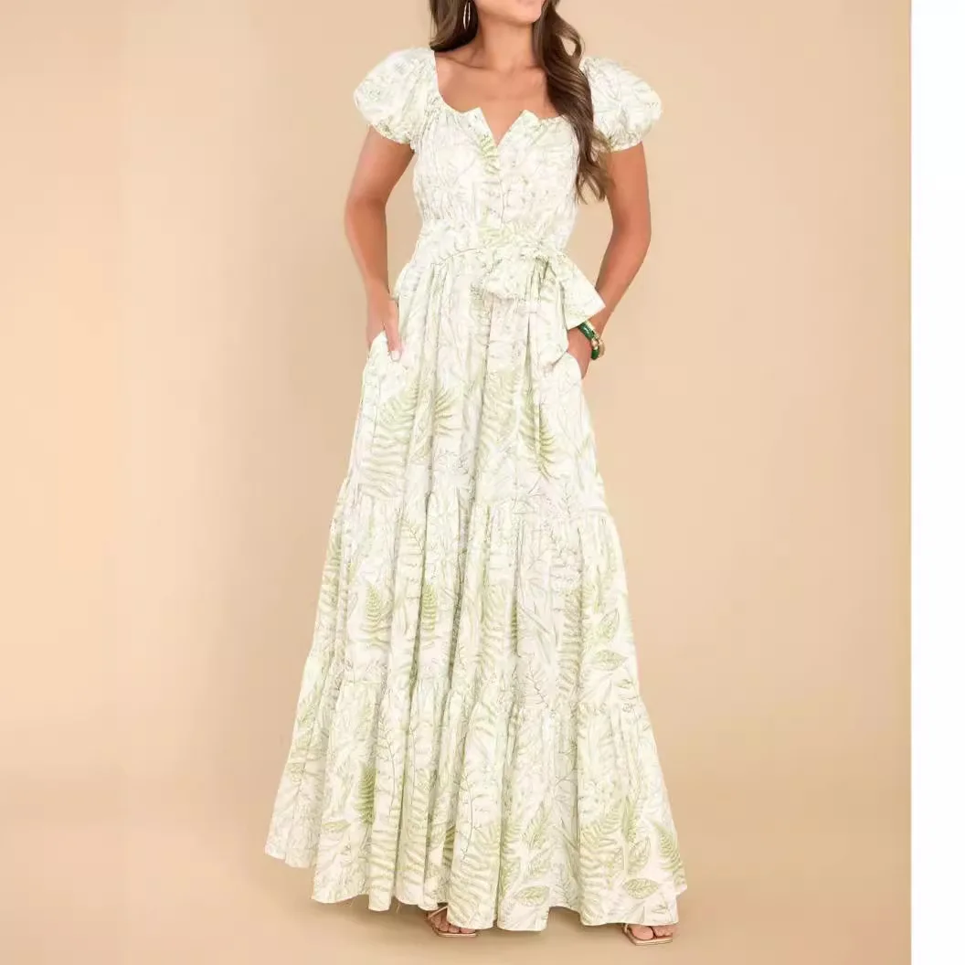 

Женское длинное платье на завязках, элегантное платье с принтом и карманами, весна-лето 2024