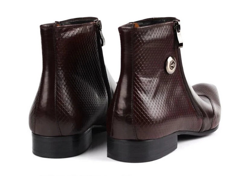 Large size EUR45 Brown / black serpentine chelsea boots mens ankle boots genuine leather mens dress shoes