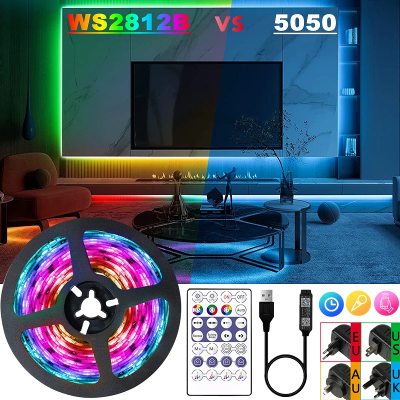 Светодиодная ленсветильник WS2812B RGB 5050 1-30 м Bluetooth USB Диодная Гибкая лампа лента