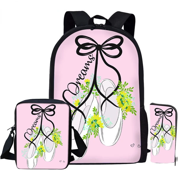 Popular Dance Ballet Shoe Dancer 3D Print 3pcs/Set pupil School Bags Laptop Daypack Backpack Inclined shoulder bag Pencil Case