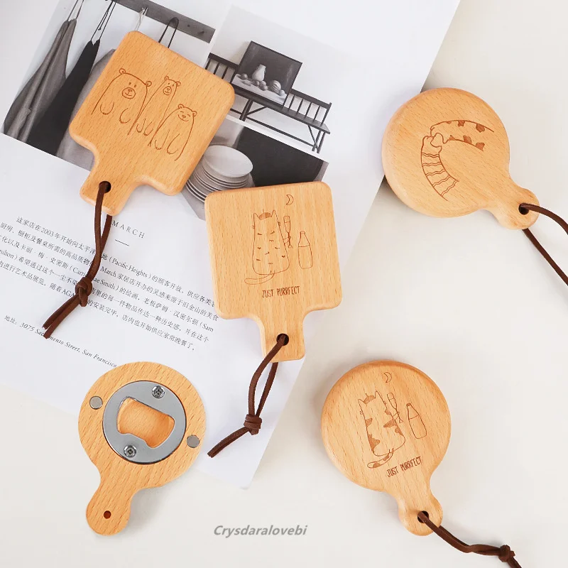 

3pcs Creative Bottle Starter Wooden Magnet Drink Beer Opener Household Portable Magnetic Fridge Magnets