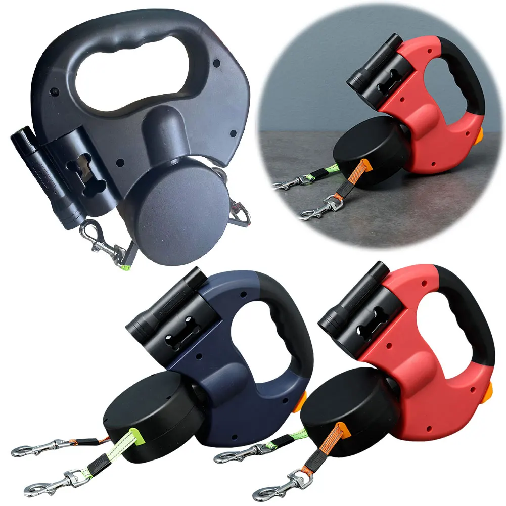 Correa para perro de doble cabeza, correa para caminar para perros, correa doble giratoria de 360 grados para mascotas con luz LED, correa retráctil para perros para 2 perros - Image 2