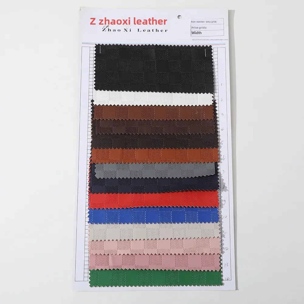 New 1.0mm Grid Pattern Leather Colorful Checkerboard Embossed Leather Fabric Square Half PU Artificial