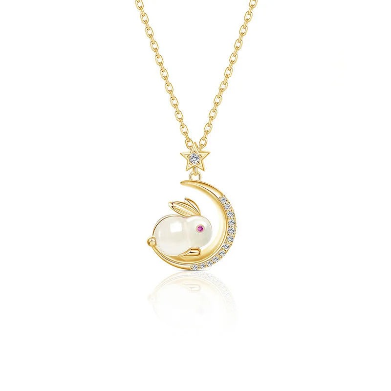

Star Moon Semilunar Animal Rabbit Zircon Bunny Lucky Love Heart Half Month Pendant Necklace Woman Girl Wedding Blessing Jewelry