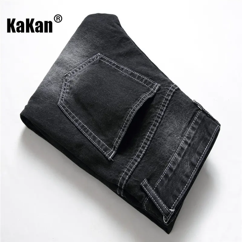 Kakan - New European and American Distressed Jeans for Men, Popular Black Hot Selling Straight Length Jeans for Youth K44-872