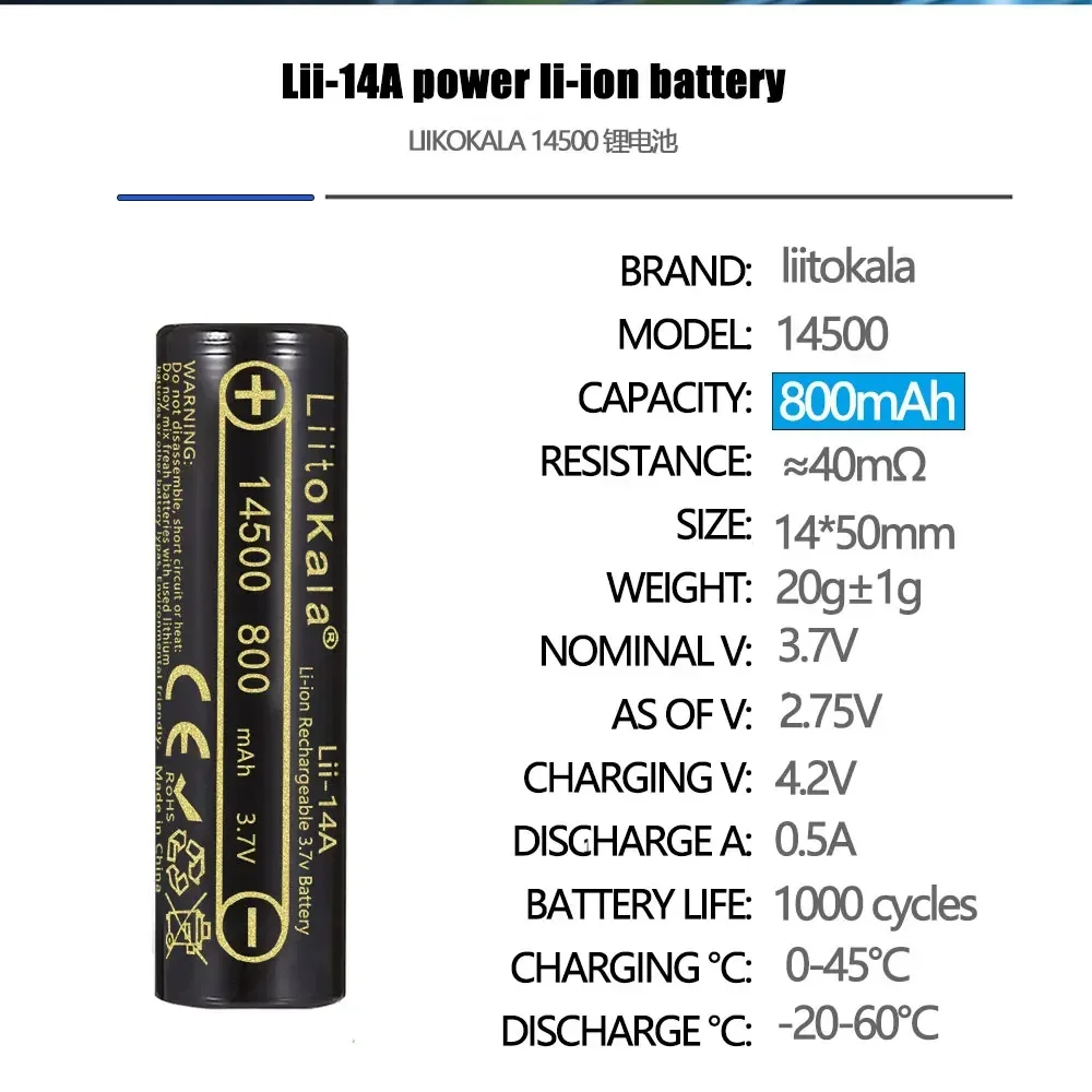Batteria Li-ion 14500 3,7V 750mAh terminali a saldare - LIR14500FT | Paoletti Ferrero Srl