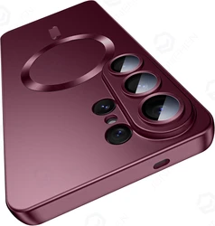 Magnetic Matte TPU Shockproof Case with Soft Film - Galaxy S23 Ultra (Wine Red DD CC)