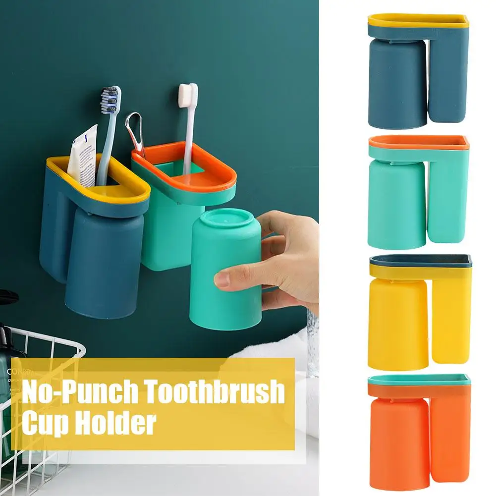 Toothbrush Cup Holder Self Adhesive Mouthwash Cup Rack Cup Toothpaste Mounted Mouth Wall Toothbrush Holder Bathroom Cup Storage