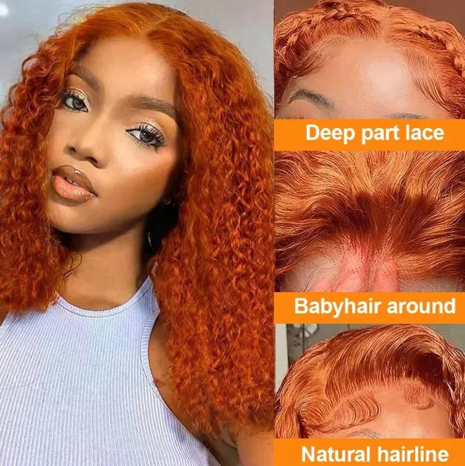 8-22Inch Deep Wave Bob Ginger Orange Lace Front Wigs Bob Human Hair Wig 14 Inch Orange13x4 Deep Wave Lace Frontal Bob Wigs Human 3