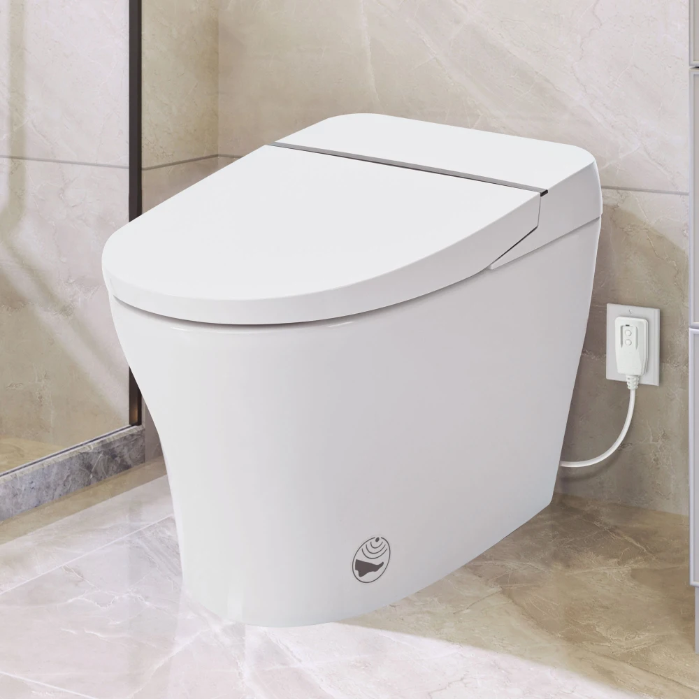 Heated Seat Smart Toilet  without Bidet, Upmarket Compact Dual Flush Toilet 1/1.28 GPF, Tank less toilet with Adjustable Temp 2