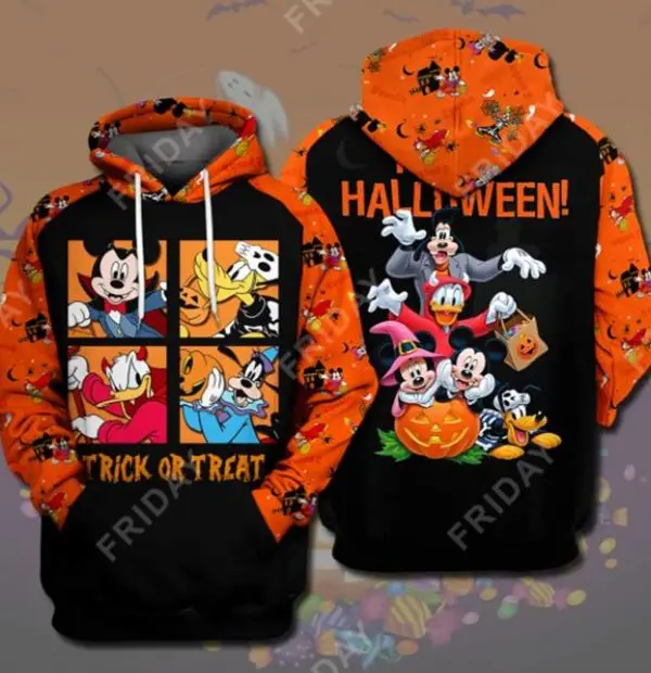 

Disney Characters Trick Or Treat Happy Halloween 3D All Over Printed Hoodie