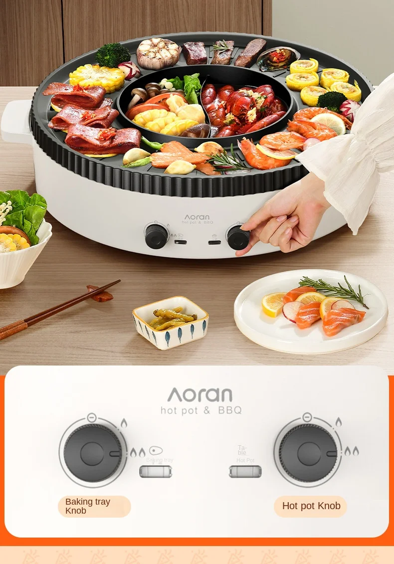 220V Non-stick Electric Grill Household Electric Hot Pot Multi Cooker Machine 5L Bbq Grill Barbecue Maker Machine 4