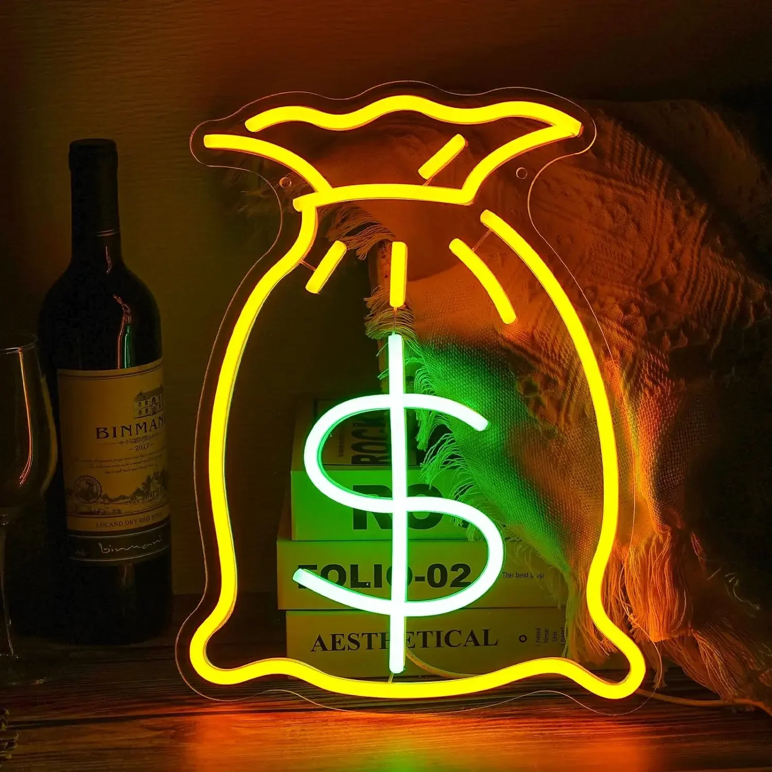 Description Picture 2 of itemBag Of Money Neon Sign For Wall Decor Golden LED Neon Light Living Game Room Decor For Bedroom Office Restaurant Bar Shop Party