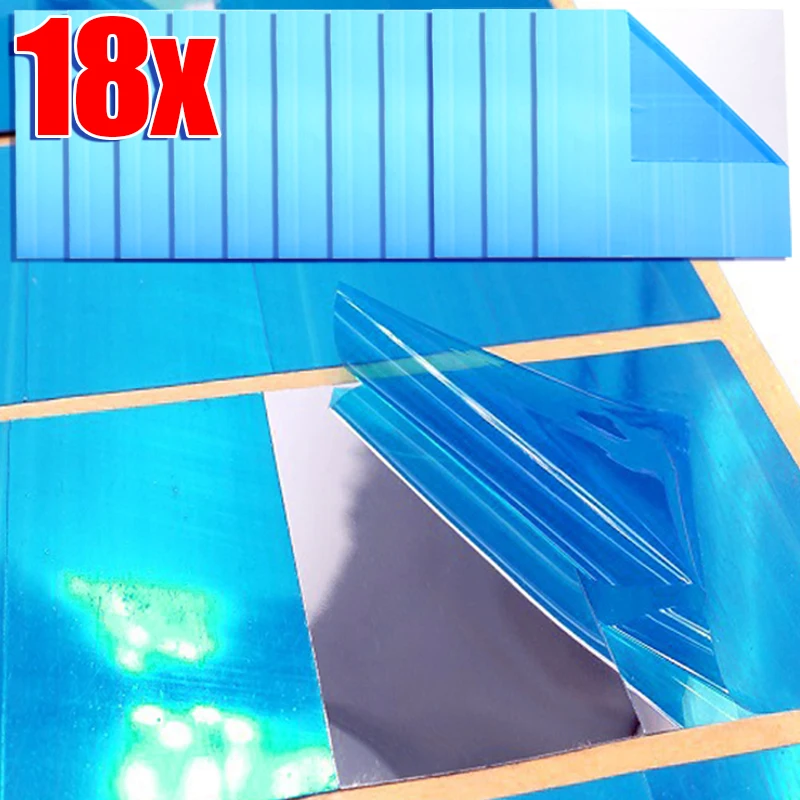 9/18Pcs Mirror Silver Wall Stickers PET Self-adhesive 15cm Square Decal Bathroom Tiles Wall Paper Blue Films DIY Decorations wall sticker,mirror wall sticker