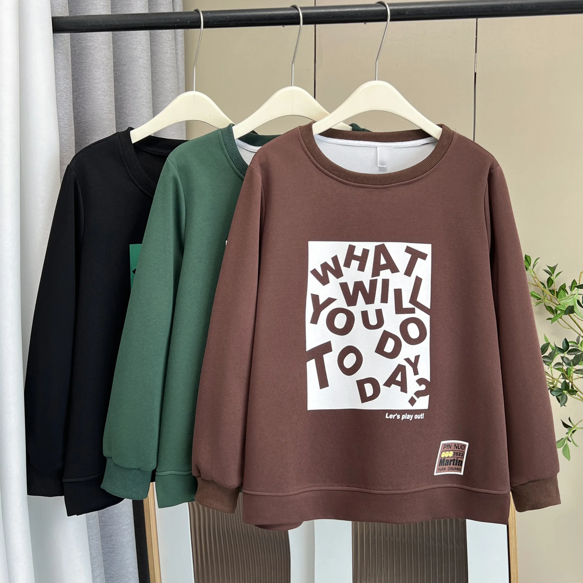 Autumn New Casual Printed Square Letter Long Sleeved round-neck Hoodie Plus Size Women's Sweatshirt 2552