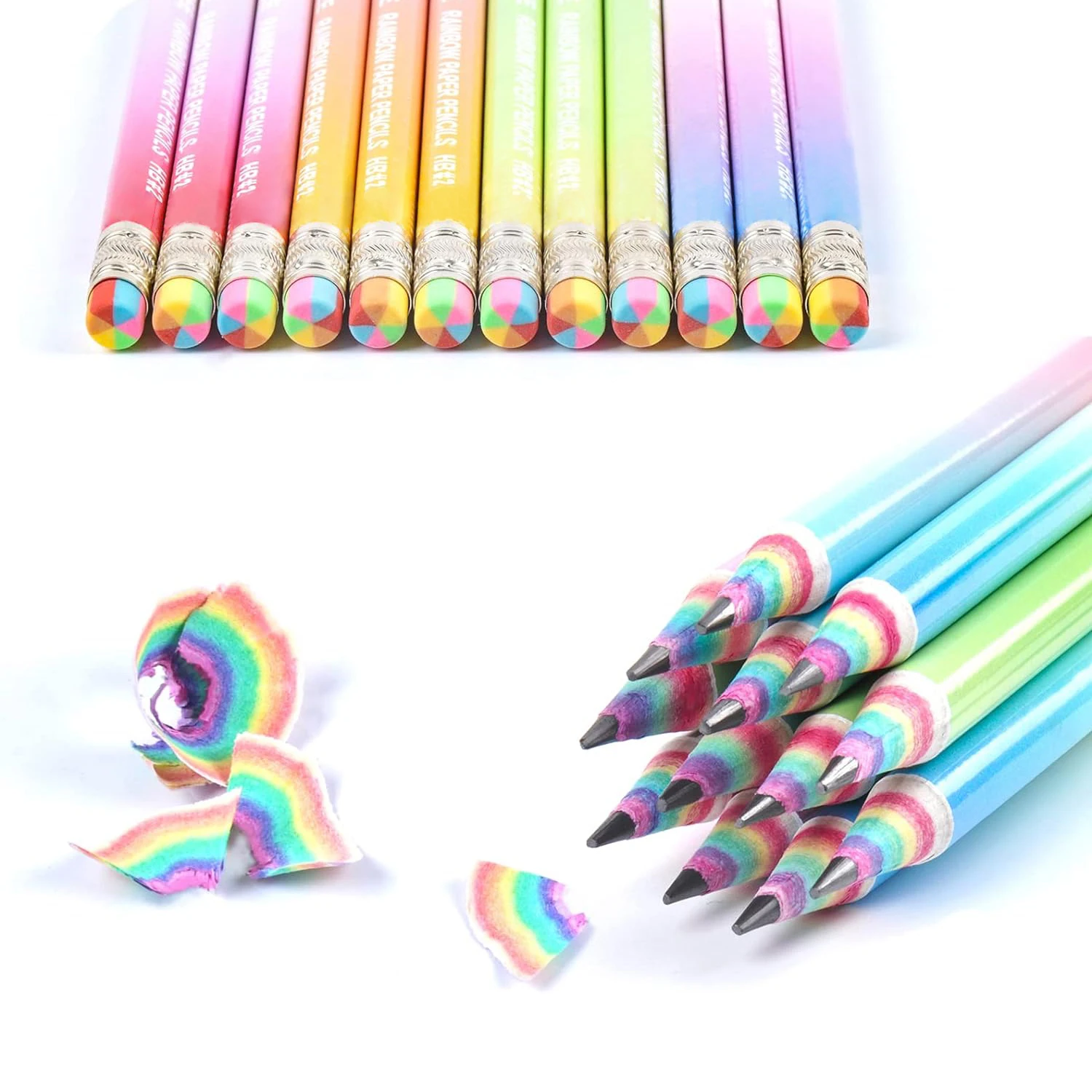 Rainbow Pencils with Erasers, HB Pencils #2, Number 2, Office and School Supplies, Party Favors, 24 Pcs 4