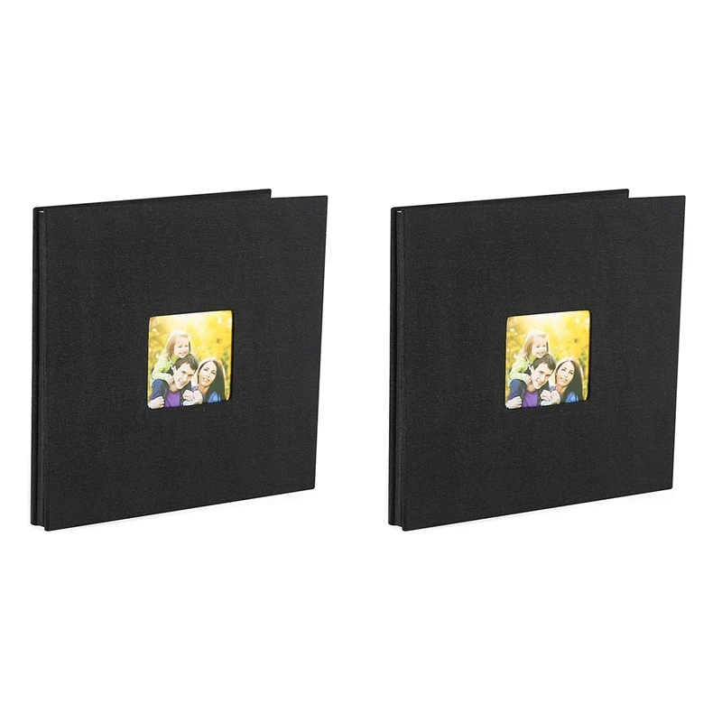 

2X Photo Album Self Adhesive Scrapbook For Wedding/Family/Lovers Linen Cover DIY Gift For Valentines Day Mothers Black