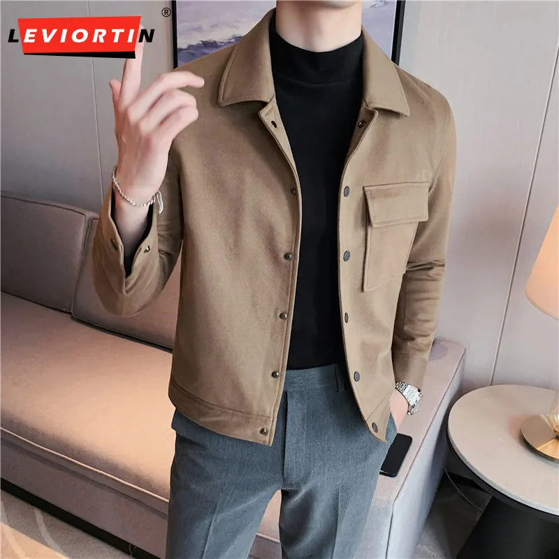 

2023 Autumn Latest Youth Light Mature Style British Slim Fit Casual Solid Color Polo Neck Short Fabric Men's Jacket Coat