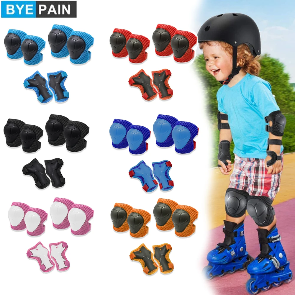 

BYEPAIN 6Pcs/Set Kids Knee Pads Elbow Pads Wrist Guard Protective Gear Set for 3-7 Year Old Child Skateboard Bicycle Cyling