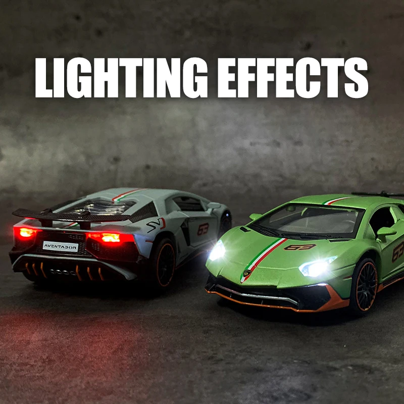 1:32 Lamborghini Aventador SVJ LP780-4 슈퍼 스포츠카 합금 금속 다이캐스트 모델 자동차 사운드 및 라이트 수집 취미 장식품 선물