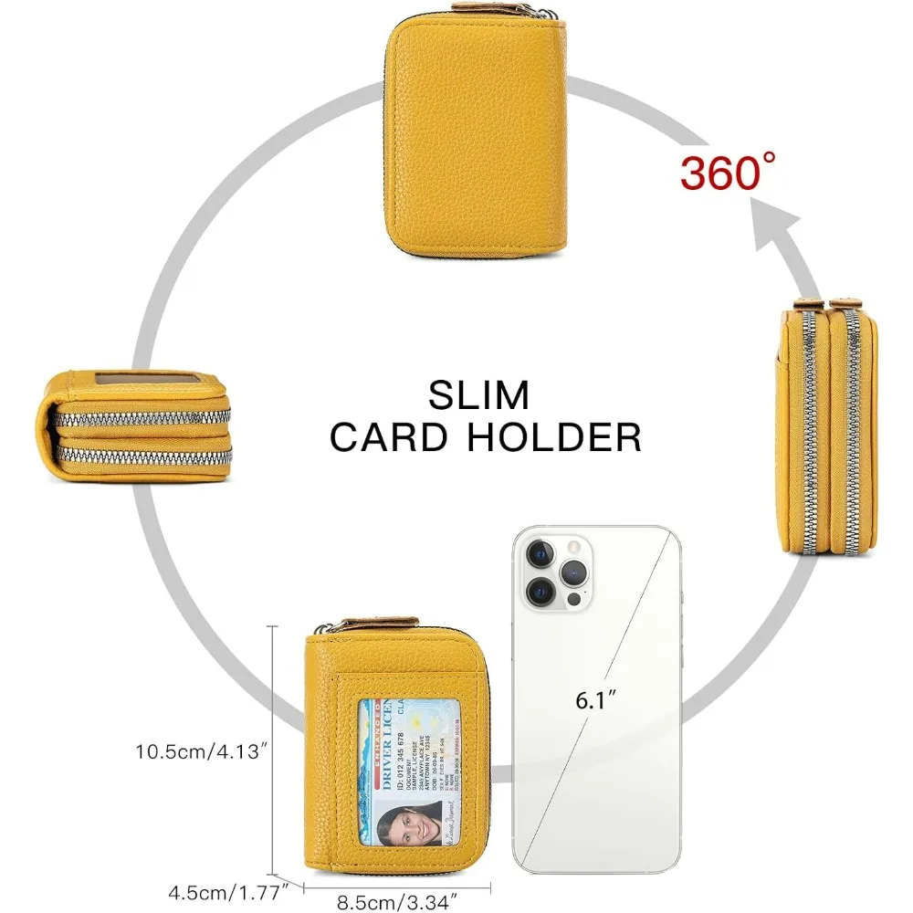 Elegant RFID Blocking Leather Wallet with Double Zipper and ID Window