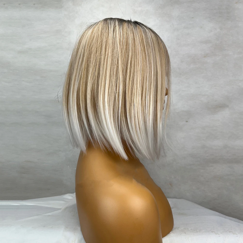 Bob Wig 12 inch Straight Center Parting 150% Density Bangs