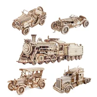 Robotime Rokr Classic Car 3D Wooden Puzzle Train Army Jeep Heavy Truck Vintage Car 1:15 Scale Model Building Kits for Kids 1