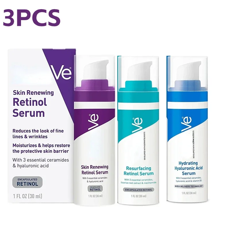 

3pcs Skin Renewing Retinol Resurfacing Hydrating Hyaluronic Acid Serum For Post-Acne Marks and Skin Texture Pore Refining 30Ml