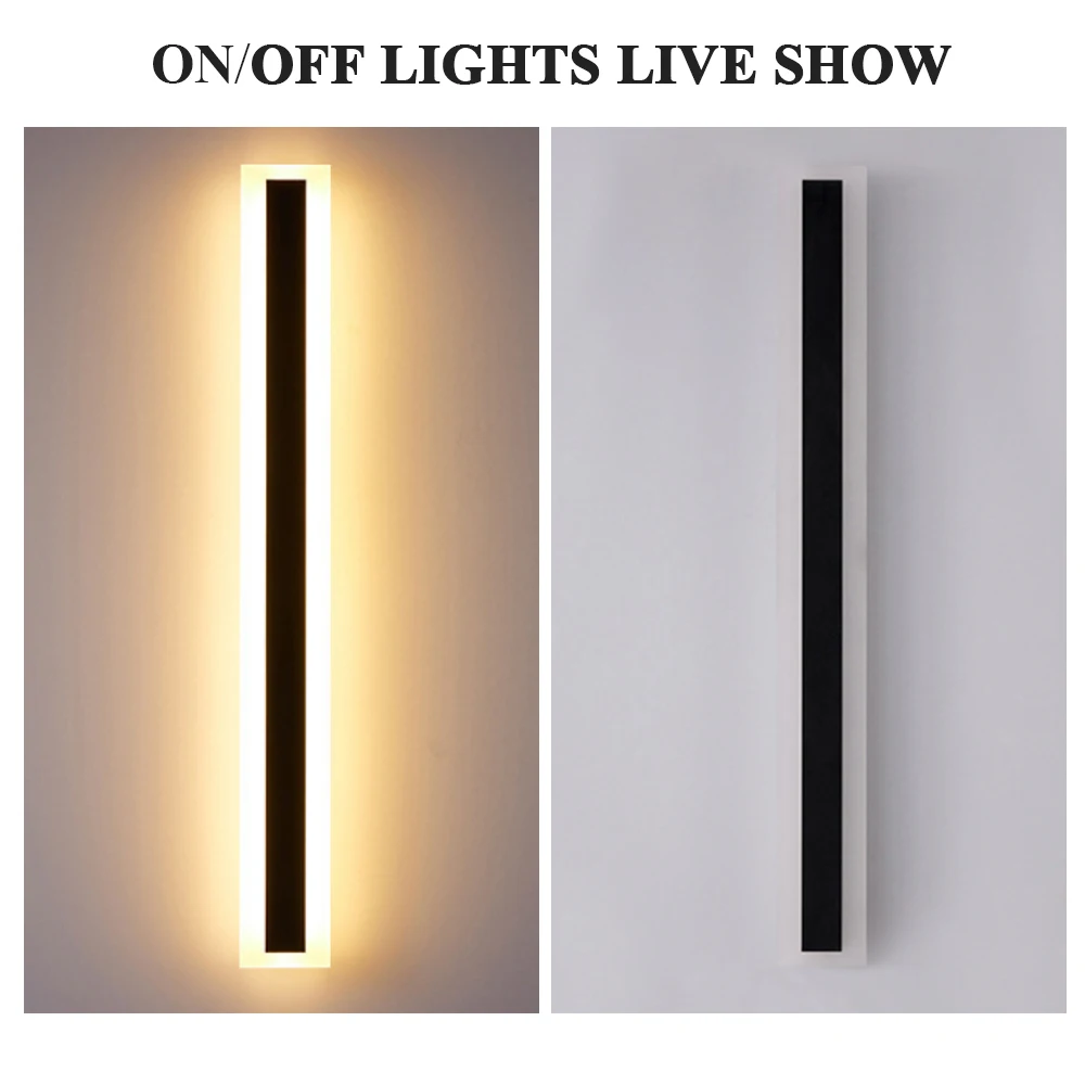 110V 220V 모던 야외용 선형 스트립 벽등 3000K 6000K 따뜻한 백색 정원 벽등 롱 LED 벽등