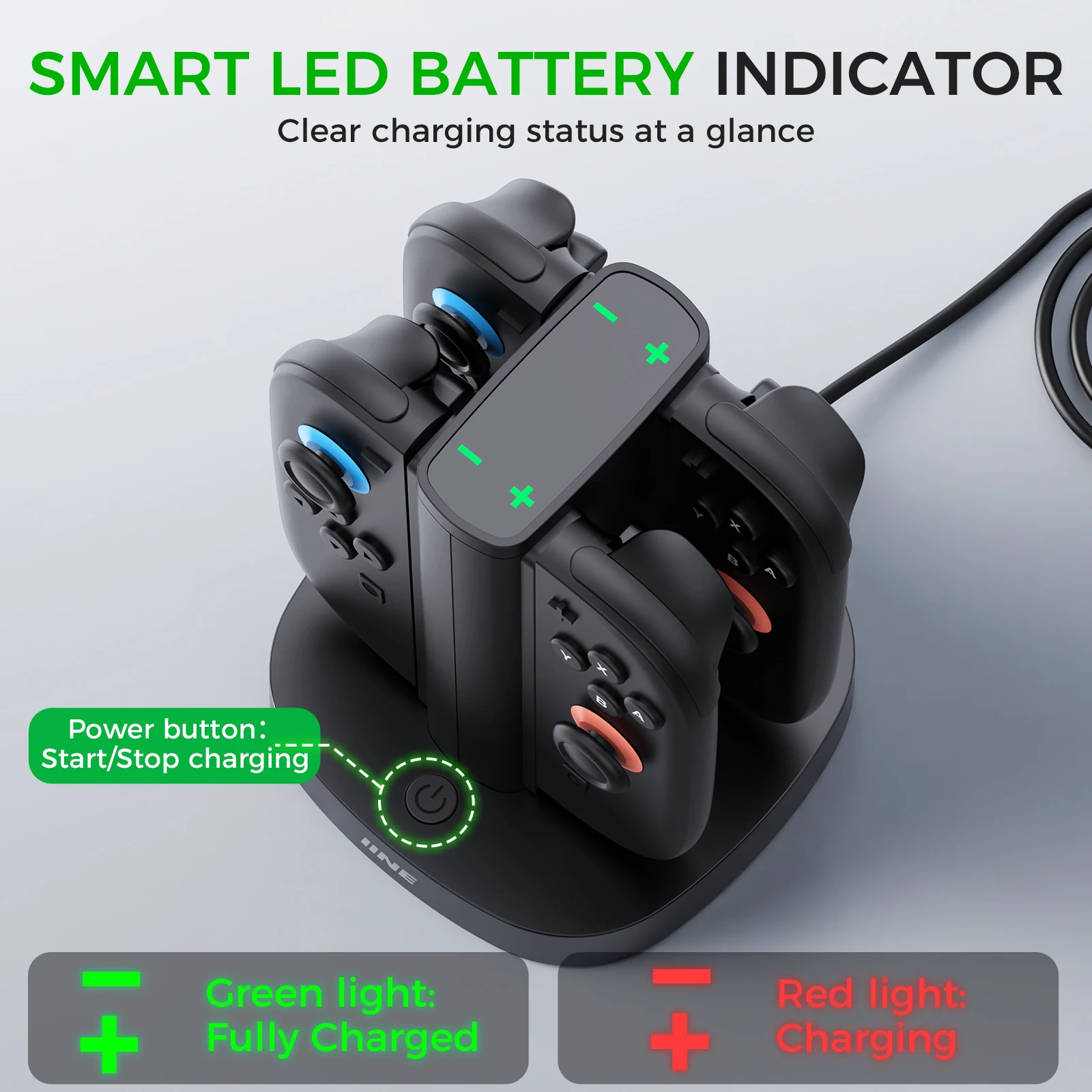 스위치 2용 IINE 4-in-1 충전 스탠드, 과전압 보호, 충전 표시등, 미끄럼 방지 베이스 패드, 조이패드 보관함