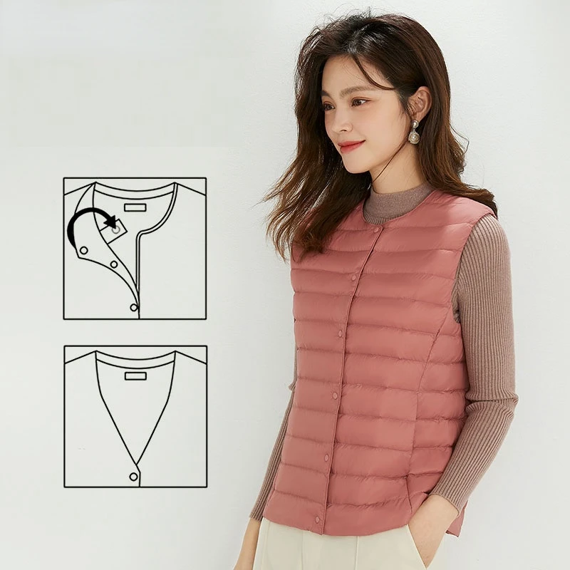 

90% Matt Fabric Women's Warm Vests Ultra Light Down Vest Women Two Ways Waistcoat Portable Warm Sleeveless Winter Liner
