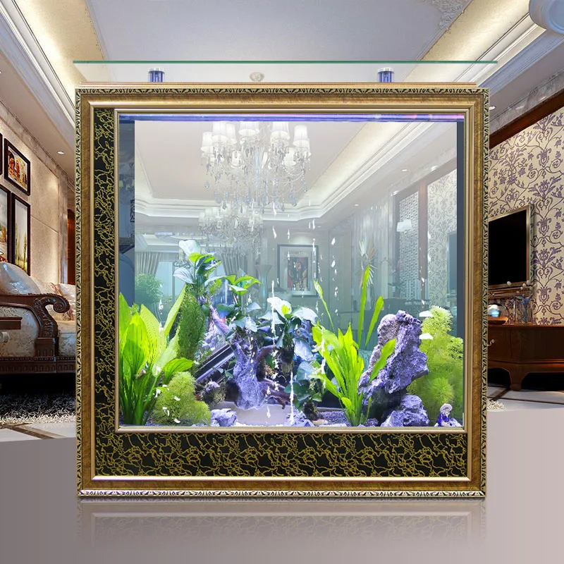 

Simple modern screen partition living room medium and large glass ecological water-free square fish tank