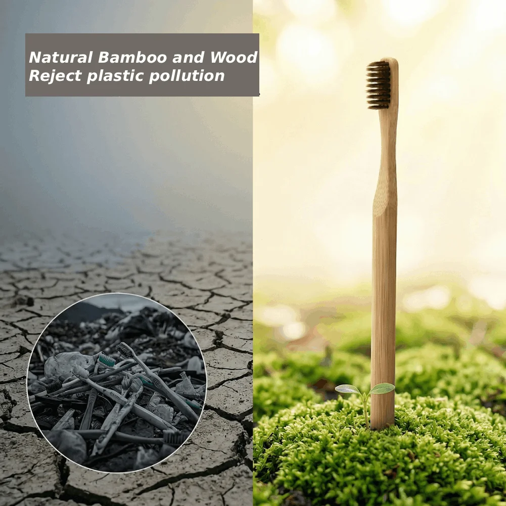 Eco-Friendly Bamboo Toothbrush with Soft Bristles - Biodegradable Wooden Handle
